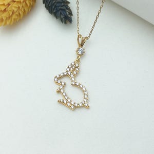 gold rabbit necklace, gold rabbit pendant, rabbit jewelry, gold rabbit charm, modern rabbit charm, gift rabbit necklace, gift rabbit pendant