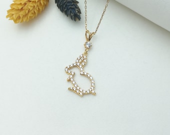 gold rabbit necklace, gold rabbit pendant, rabbit jewelry, gold rabbit charm, modern rabbit charm, gift rabbit necklace, gift rabbit pendant