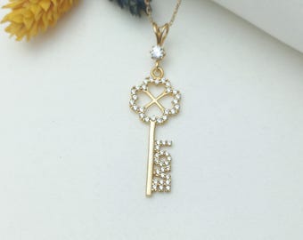 Collar con llave de amor de oro, dije de Kay a mi corazón, collar con llave de amor, joyería con la llave de mi corazón, dije colgante de llave para niñas, dije de llave romántica