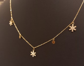 Real Gold Necklace, Snowflake Necklace, Gold Snowflake, Gift for her, Mother Necklace, Gift For Lover, Necklace for Grandma, Gold Gift