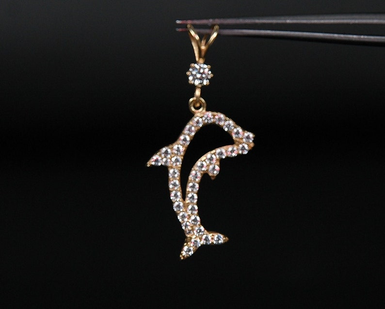 14K Gold Pendant, Dolphin Necklace, Gold Dolphin Necklace, Dolphin Pendant, mothers day gift, girls pendant, mom pendantgrandma pendant, image 6