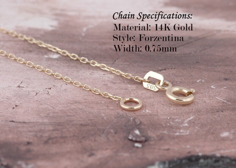 May include: A gold chain necklace with a lobster clasp. Chain Specifications: Material: 14K Gold, Style: Forzentina, Width: 0.75mm