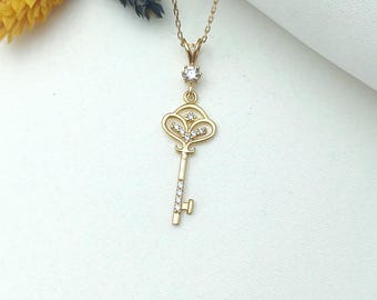 Collar de llave de corazón de oro, dije de llave de mi corazón, dije de llave de amor, collar de corazón de oro, joyería de llave de corazón, dije de llave romántica, colgante de llave de amor