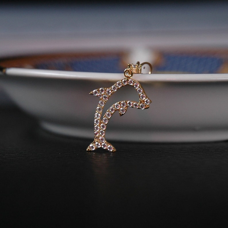 14K Gold Pendant, Dolphin Necklace, Gold Dolphin Necklace, Dolphin Pendant, mothers day gift, girls pendant, mom pendantgrandma pendant, image 4