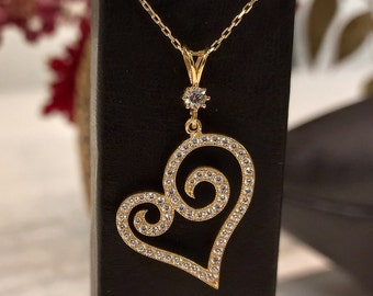 8K Gold Necklace, Heart pendant, Love-themed pendant, birthday gift, Fine Jewelry, christmas gift, gift for her, grandma pendant, girls