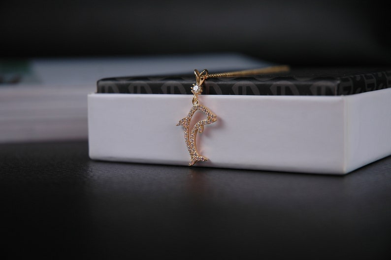 14K Gold Pendant, Dolphin Necklace, Gold Dolphin Necklace, Dolphin Pendant, mothers day gift, girls pendant, mom pendantgrandma pendant, image 7