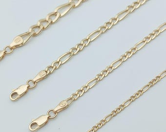 14K Gold Figaro Chain Necklace | Wear as Bracelet or Anklet | Waterproof 2.4mm to 6mm