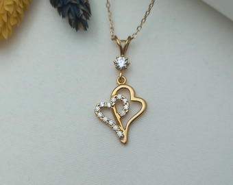 gold double heart necklace, love heart pendant, two heart necklace, gold twin hearts jewelry, double heart charm, gold hearts necklace