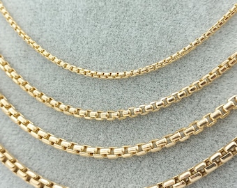 14K Solid Gold Box Chain Necklace | Dainty Bracelet & Anklet for Women | Waterproof Pure Gold 2.5mm Layering Chain | Gift for Her