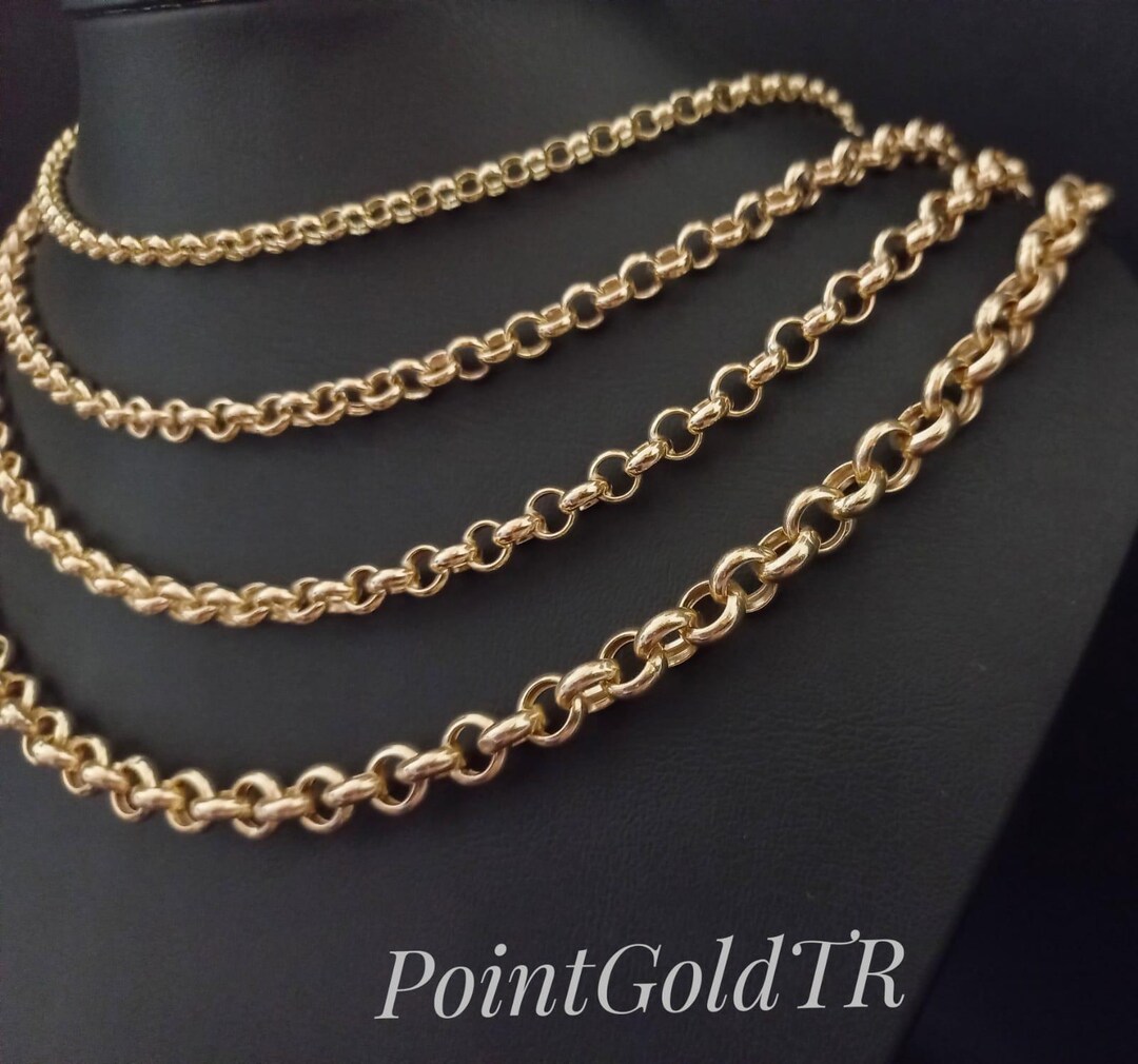 Woman's Rolo Chain 14K Gold Rolo Chain Necklace, Gold Rolo Bracelet, Gold Rolo Men and ...