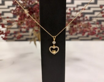8K Gold Heart Pendant, mothers day gift, Gold, Mom Pendant, Charm necklace, Trendy Pendant, Double Heart Pendant, Twin Hearts Pendant,