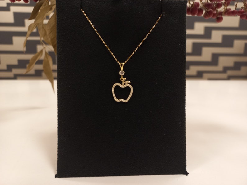 8K Gold Pendant, Apple Pendant, Apple Necklace, Gold Apple Pendant, Unique pendant, Handmade pendant, Delicate pendant, Minimal necklace,