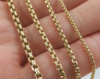 14K Solid Gold Box Chain Bracelet | Dainty Stacking Chain for Women | Waterproof Pure Gold Square Link | Gift for Her