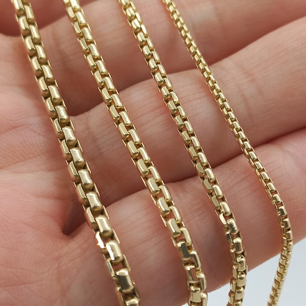 14K Solid Gold Box Chain Bracelet | Dainty Stacking Chain for Women | Waterproof Pure Gold Square Link | Gift for Her