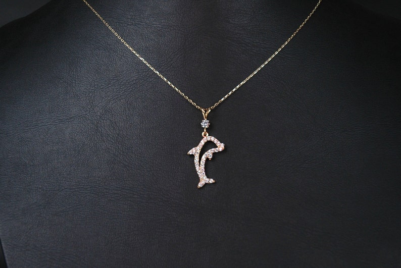 14K Gold Pendant, Dolphin Necklace, Gold Dolphin Necklace, Dolphin Pendant, mothers day gift, girls pendant, mom pendantgrandma pendant, image 5