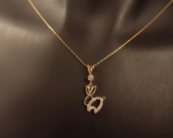 Ciondolo in oro 14K, ciondolo piccolo coniglio, ciondolo coniglietto, fascino coniglio d'oro, fascino collana coniglio, ciondolo a grappolo, coniglio 14K, coniglio d'oro