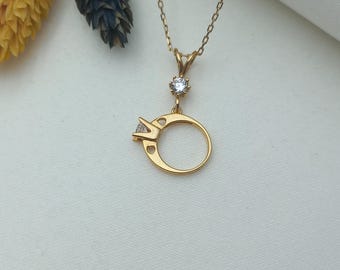gold love ring, gold ring necklace, ring charm, love ring pendant, gold ring jewelry, girls ring charm, gift ring necklace, gift ring charm