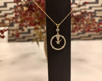 8K Gold Clock Pendant,  Women's Gold Pendant, Gold Necklace, Gold Jewelry, Long pendant, women pendant, gift for her, mothers day gift,