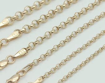 Collar de cadena rolo de oro de 14 quilates, pulsera rolo de oro, cadena rolo de oro para hombre y mujer, collar rolo para mujer, 2,2 mm, 2,5 mm, 2,9 mm, 3,75 mm, 4,25 mm, 5 mm