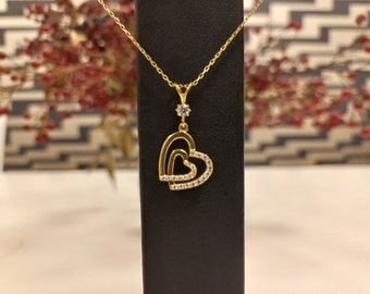 8K Gold Pendant, Heart necklace, women pendant, gift for her, mothers day gift, Short pendant, Vintage pendant, Whimsical pendant, Gold Gift