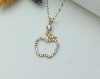 gold apple pendant, apple charm necklace, gold apple charm, elegant apple necklace, apple love pendant, gold apple jewelry, gift apple charm