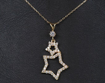 14K Gold Pendant, Star Pendant, Double Star pendant, gift for her, gift for him,  women's pendant, anniversary gift,  mothers day gift