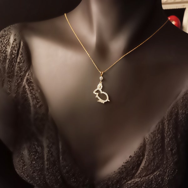 14K Gold Pendant, Rabbit pendant, Bunny pendant, Gold rabbit charm, Rabbit necklace charm, Cluster pendant, Cross pendant, Tassel pendant,