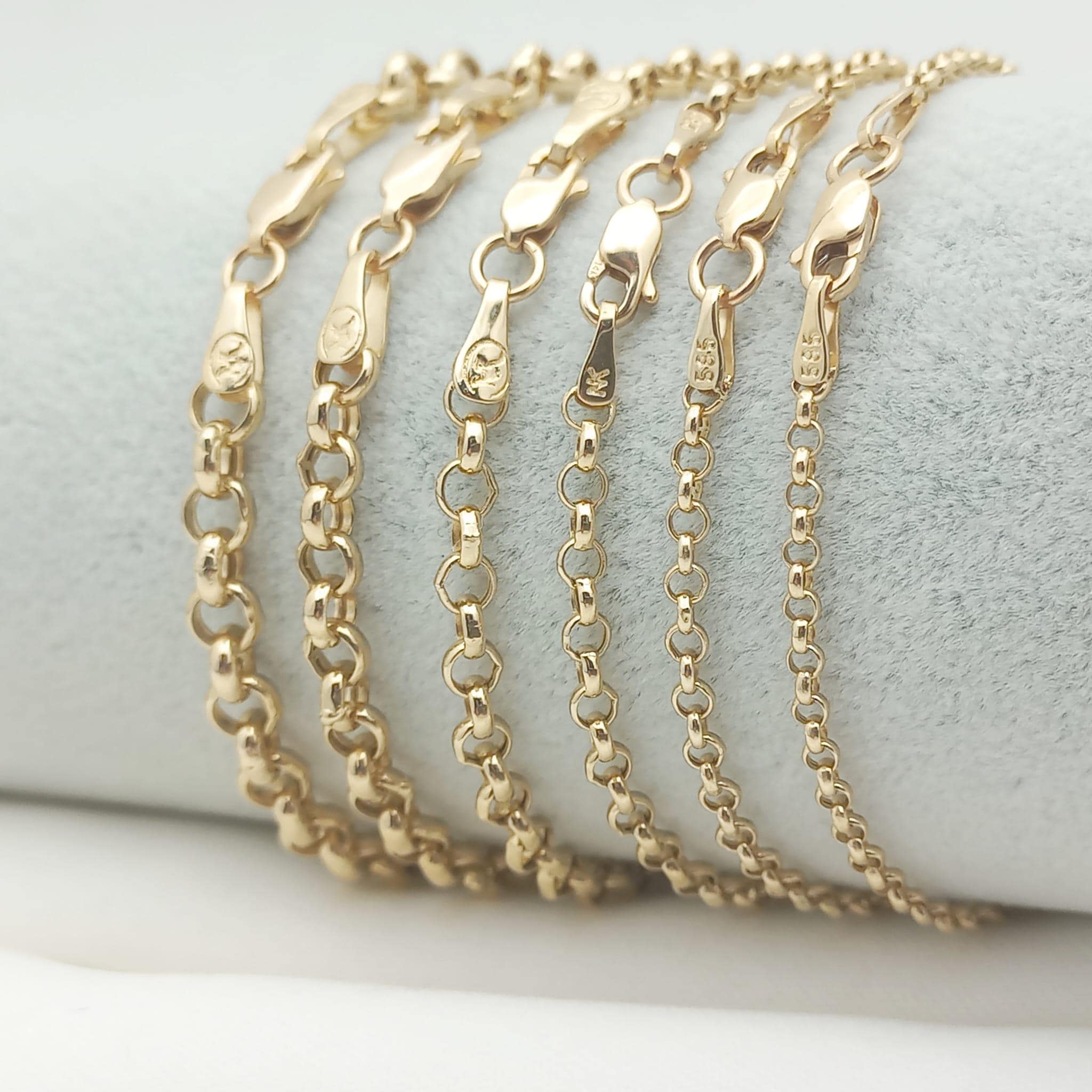 14K Gold Rolo Bracelet, Gold Rolo Man Bracelet, Gold Rolo Women's Bracelet, 2.2mm, 2.5mm,2.9mm,3.75mm,4.25mm,5mm Gold Rolo Bracelet Chain