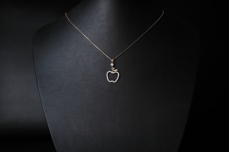 14K Gold Necklace, Apple Pendant, Apple Necklace, Gold Apple Pendant, Gift pendant, PendantFor Mom,PendantFor Love, Key To My Heart, Gold image 6