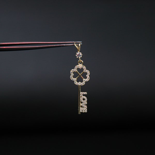 14K Gold Pendant, Love Key Necklace, Key to My Heart Jewelry, Sweetheart Key Necklace, Key Necklace Love Lock Pendant, Romantic Key Charm,