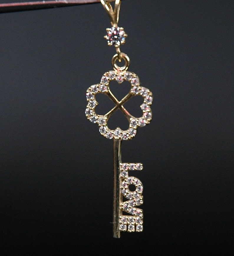 14K Gold Anhänger, Liebesschlüssel Halskette, Schlüssel zu meinem Herzen Schmuck, Sweetheart Schlüssel Halskette, Schlüssel Halskette Liebesschloss Anhänger, Romantischer Schlüssel Anhänger, Bild 4