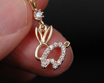 14K Gold Pendant, Small Rabbit pendant, Bunny pendant, Gold rabbit charm, Rabbit necklace charm, mothers day gift, girls pendant, 14K Rabbit