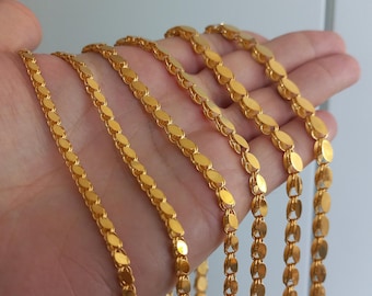 14K Gold Garibaldi Chain Necklace,14K Gold Mirror Chain Necklace, Gold Mirror Garibaldi Bracelet, 4mm-4.6mm-5.2mm-5.8mm-7 Gold Mirror Chain