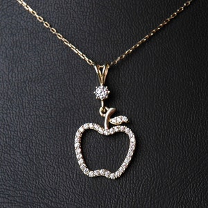 14K Goldkette, Apfel-Anhänger, Apfel-Halskette, Gold-Apfel-Anhänger, Geschenkanhänger, AnhängerFür Mama, AnhängerFür die Liebe, Schlüssel zu meinem Herzen, Gold Bild 1