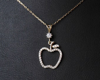 Colgante de oro de 14K, colgante de manzana, collar de manzana, colgante de manzana de oro, colgante único, colgante para mamá, colgante para el amor, llave de mi corazón, oro