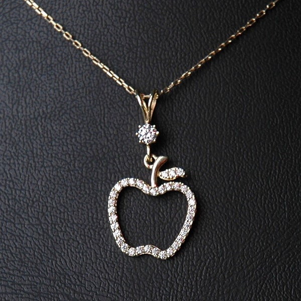 14K Gold Necklace, Apple Pendant, Apple Necklace, Gold Apple Pendant, Gift pendant, PendantFor Mom,PendantFor Love, Key To My Heart, Gold