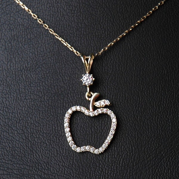 Colgante de oro de 14K, colgante de manzana, collar de manzana, colgante de manzana de oro, colgante de regalo, colgante para mamá, colgante para el amor, llave de mi corazón, oro