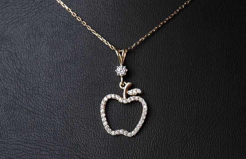 14K Goldkette, Apfel-Anhänger, Apfel-Halskette, Gold-Apfel-Anhänger, Geschenkanhänger, AnhängerFür Mama, AnhängerFür die Liebe, Schlüssel zu meinem Herzen, Gold Bild 1