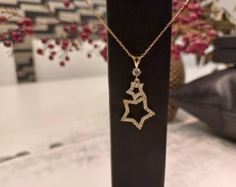 8K Gold Pendant, Double Star pendant, Filigree pendant, Floral pendant, Star Pendant, Handmade pendant, Delicate pendant, Minimal necklace