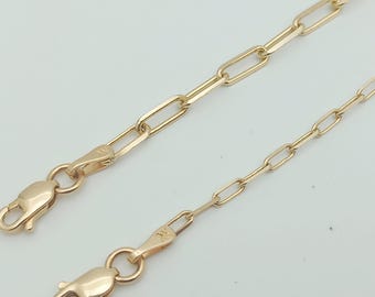 14K Gold Diamond Cut Solid Paperclip Chain, Solid Paperclip Bracelet, Solid Paperclip Necklace, Solid Gold Man and Woman Chain, 2mm - 3mm