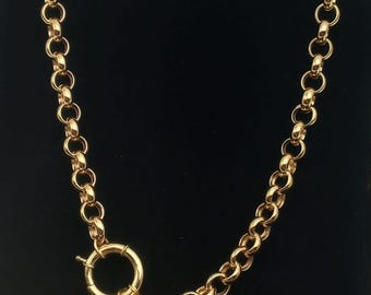 5mm Gold Rolo Chain, Gold Rolo Necklace, 14K Gold Rolo Chain Sailor Clasp, Spring Ring Clasp Necklace, Rolo mariner clasp, Sailor Clasp