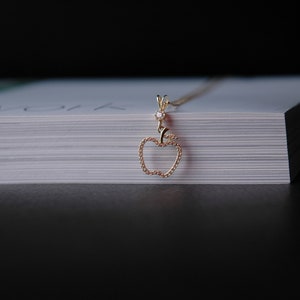 14K Gold Necklace, Apple Pendant, Apple Necklace, Gold Apple Pendant, Gift pendant, PendantFor Mom,PendantFor Love, Key To My Heart, Gold image 9