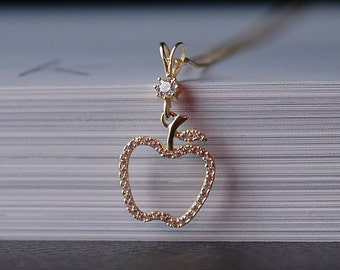 14K Gold Pendant, Apple Pendant, Apple Necklace, Gold Apple Pendant, Unique pendant, PendantFor Mom,PendantFor Love, Key To My Heart, Gold