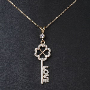 14K Gold Pendant, Love Key Necklace, Key to My Heart Jewelry, Sweetheart Key Necklace, Key Necklace Love Lock Pendant, Romantic Key Charm, zdjęcie 1