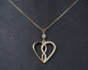 Ciondolo in oro 14K, ciondolo a doppio cuore, ciondolo mamma, regalo per la festa della mamma, ciondolo per ragazze, ciondolo della nonna, ciondolo migliore amica, ciondolo boho