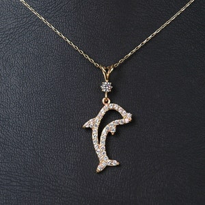 14K Gold Pendant, Dolphin Necklace, Gold Dolphin Necklace, Dolphin Pendant, mothers day gift, girls pendant, mom pendantgrandma pendant, image 1