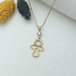 gold pacifier necklace, pacifier charm pendant, girls pacifier jewelry, gold pacifier charm, artisan jewelry, custom gold necklace