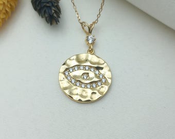 gold eye pendant with gemstones, gemstone eye necklace, elegant eye pendant with stones, gold necklace with eye detail, gift eye necklace