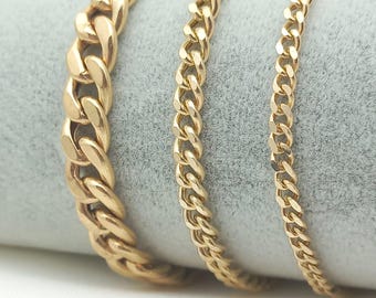 14Kゴールド マイアミキューバンリンクチェーンブレスレット、男女兼用 