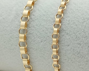 14K Solid Gold Round Bracelet, Solid Gold Box Bracelet, Solid Gold Man Bracelet, Solid Gold Rolo Chain, Gift For Her, 4-5mm Gold Rolo Chain